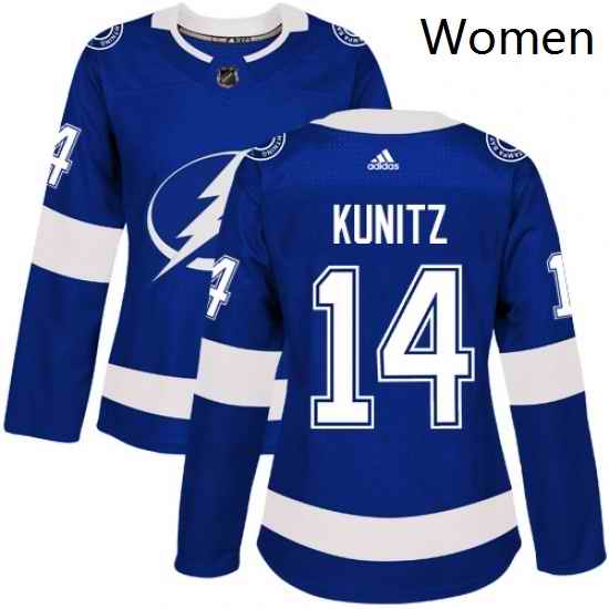 Womens Adidas Tampa Bay Lightning 14 Chris Kunitz Authentic Royal Blue Home NHL Jersey